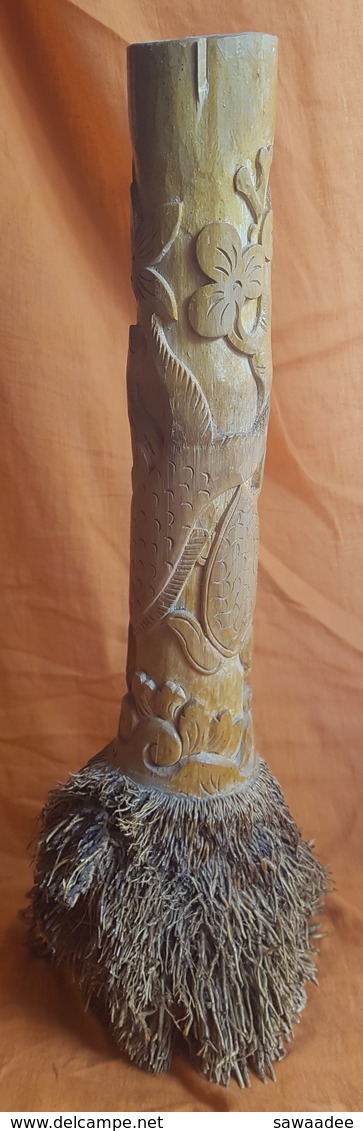 PIPE A EAU - VIETNAM - BANG - RACINE DE BAMBOU SCULPTEE - VISAGE BARBU - TORTUE - POISSON - SANS FOURNEAU - H : 50 CM