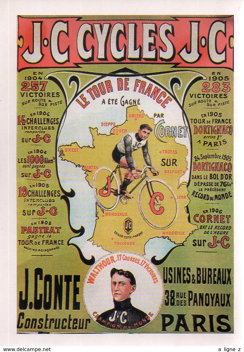 REF EX3 : CPM Repro Affiche Ancienne 21 X 15 Cm J.C. Cycles Tour De France Cyclisme J Conte Constructeur Walthour - Advertising