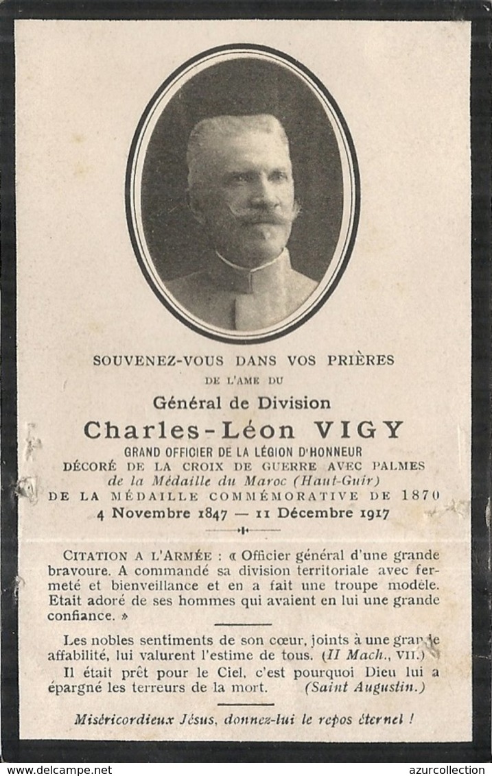 LEON VIGY .GENERAL DE DIVISION . MORT EN 1917. IMAGE RELIGIEUSE - Guerra, Militari