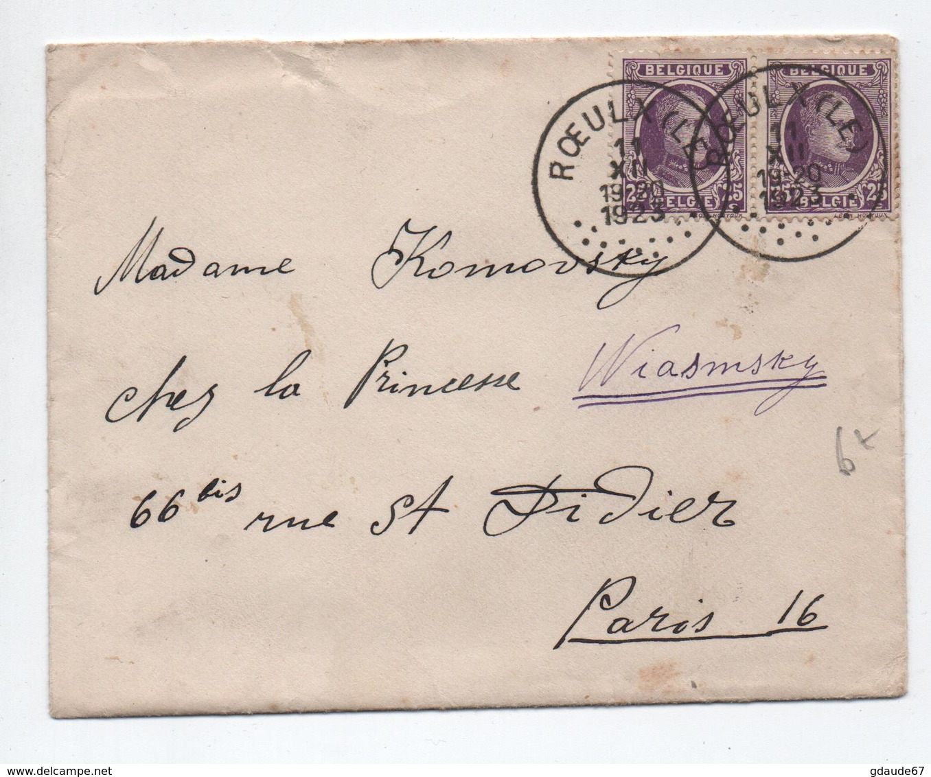 1923 - ENVELOPPE Du CHATEAU DE ROEULX (HAINAUT) Pour PARIS - Brieven En Documenten