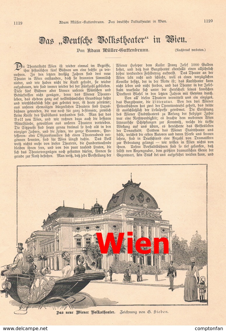 A102 410 - Wien Wiener Deutsche Volkstheater Artikel Mit 2 Bildern 1889 !! - Teatro & Danza