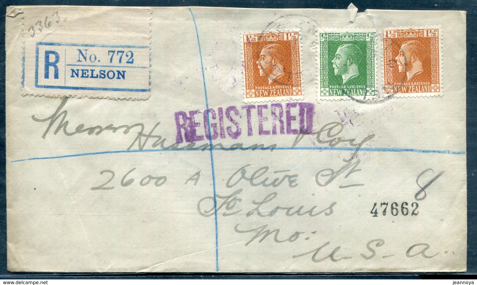 NOUVELLE ZELANDE - N° 163 + 165 (2) / LR DE NELSON LE 3/7/1919 POUR USA - TB - Lettres & Documents