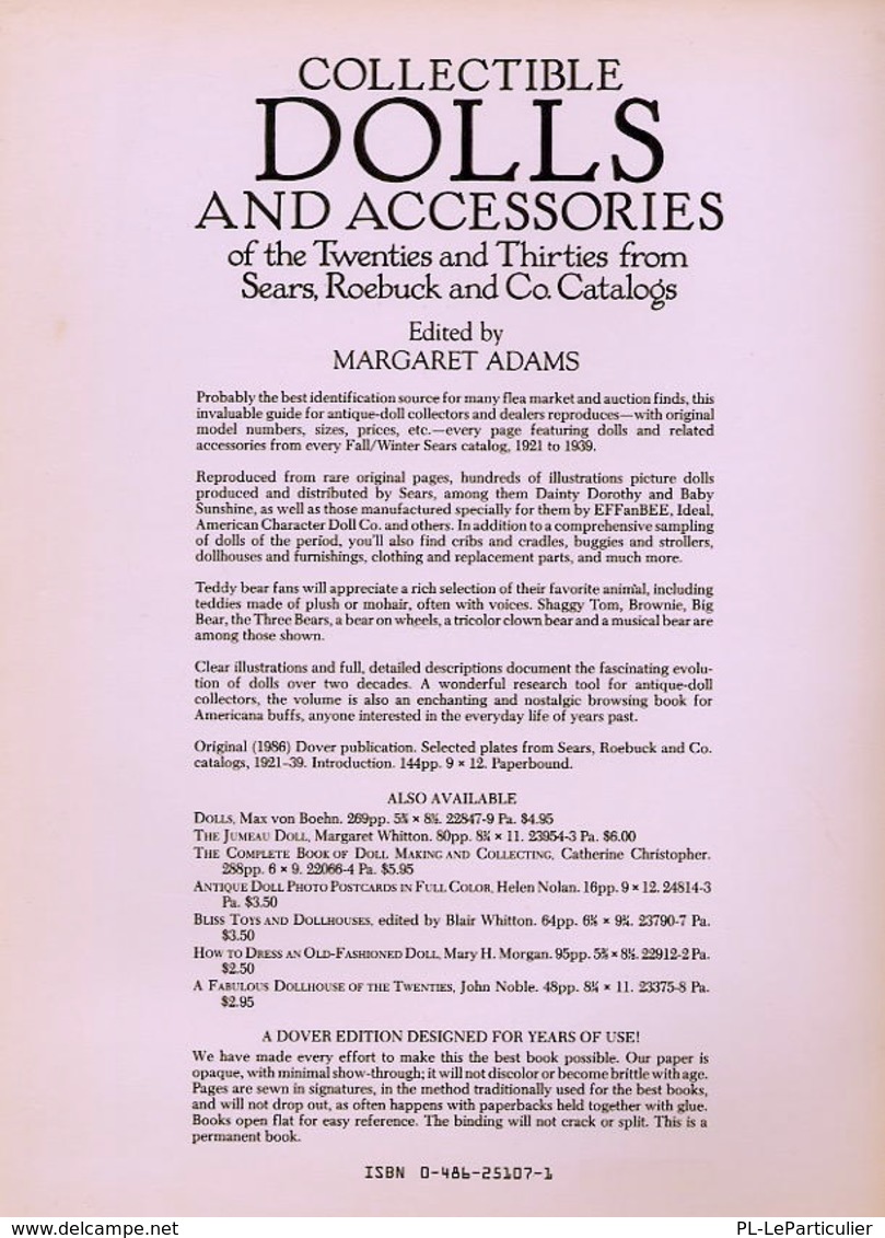 Collectible Dolls And Accessories 1921 To 1939 By Margaret Adams Dover 1986 (Histoire Des Poupées) - Libros Sobre Colecciones