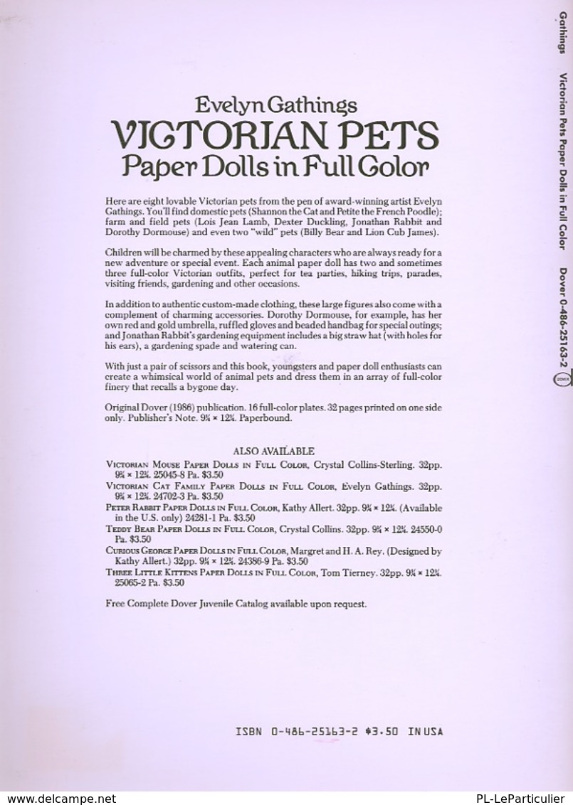 Victorian Pets Paper Dolls By Evelyn Gathings  Dover USA (Poupée à Habiller) - Activités/ Livres à Colorier