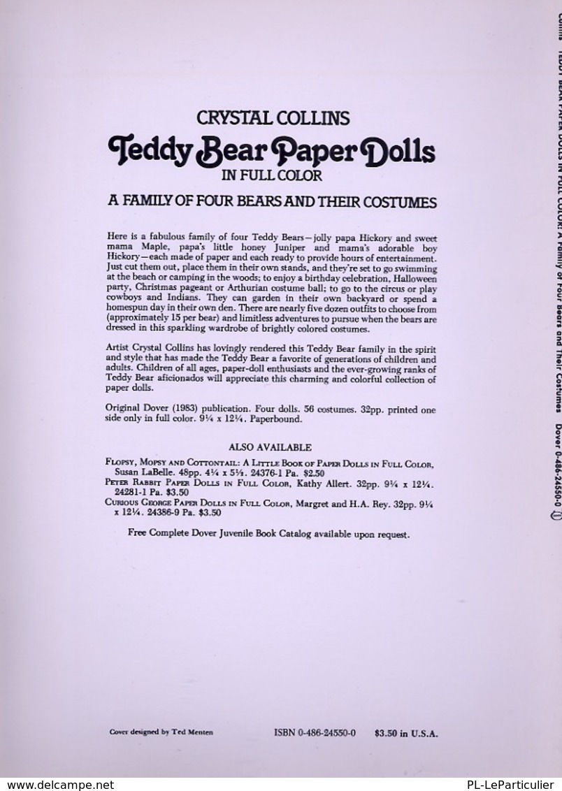 Teddy Bear Paper Dolls By Crystal Collins Dover USA  (Poupée à Habiller) - Actividades /libros Para Colorear