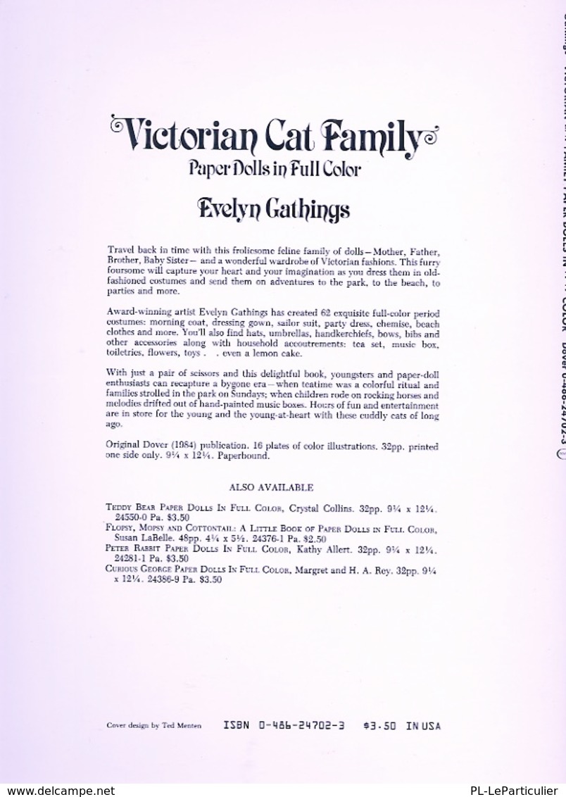 Victorian Cat Family Paper Dolls By Evelyn Gathings Dover USA (Poupée à Habiller) - Actividades /libros Para Colorear