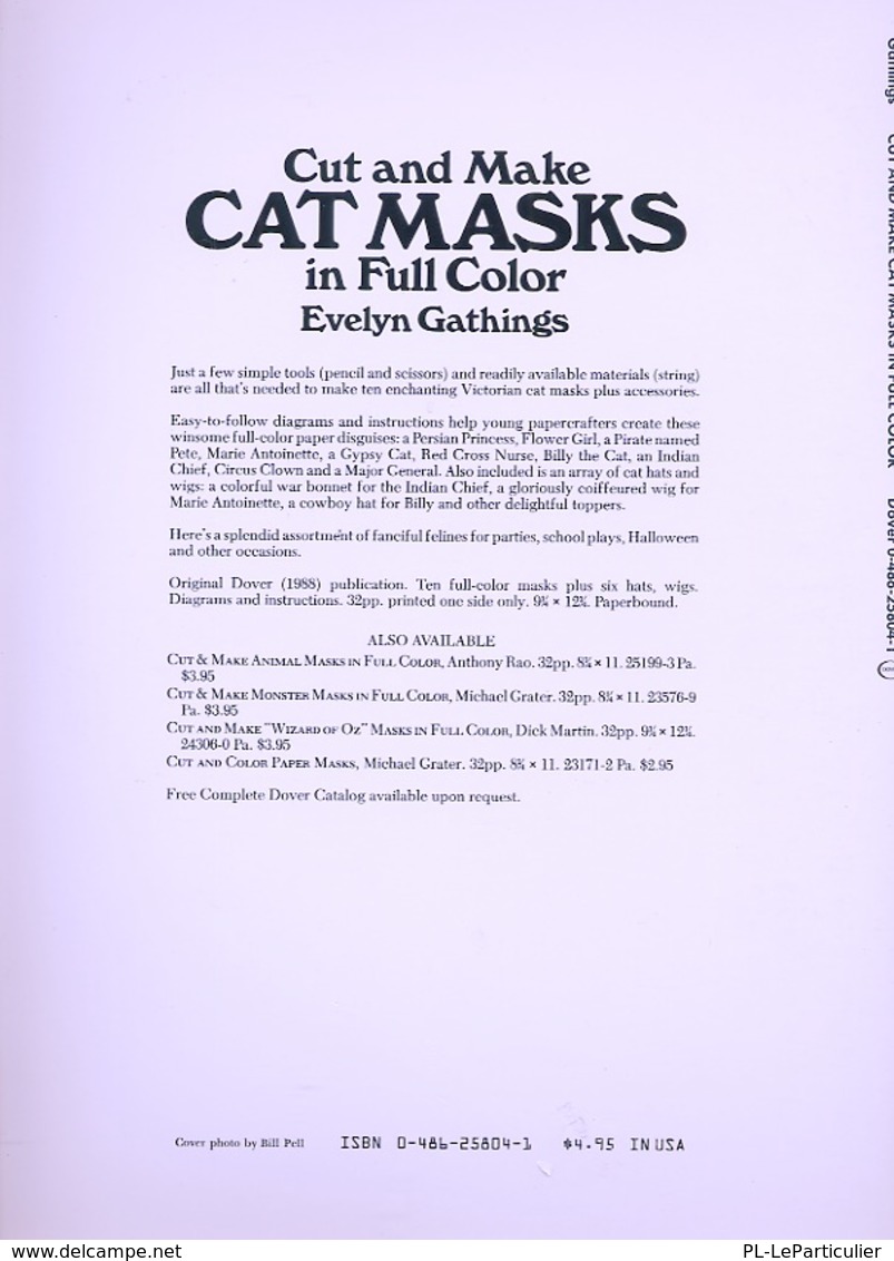 Cut and Make Cat Masks by Evelyn Gathings Dover USA  (Masques à habiller)