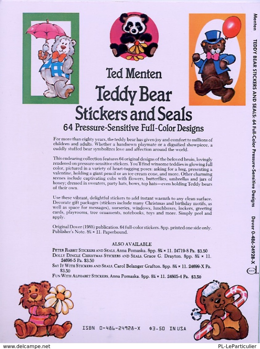 Teddy Bear Stickers By Ted Menten Dover USA (autocollants) - Activiteiten/ Kleurboeken