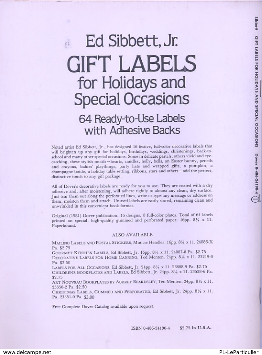 Gift Labels By ED Sibbett, Jr. Dover USA (autocollants) - Activity/ Colouring Books