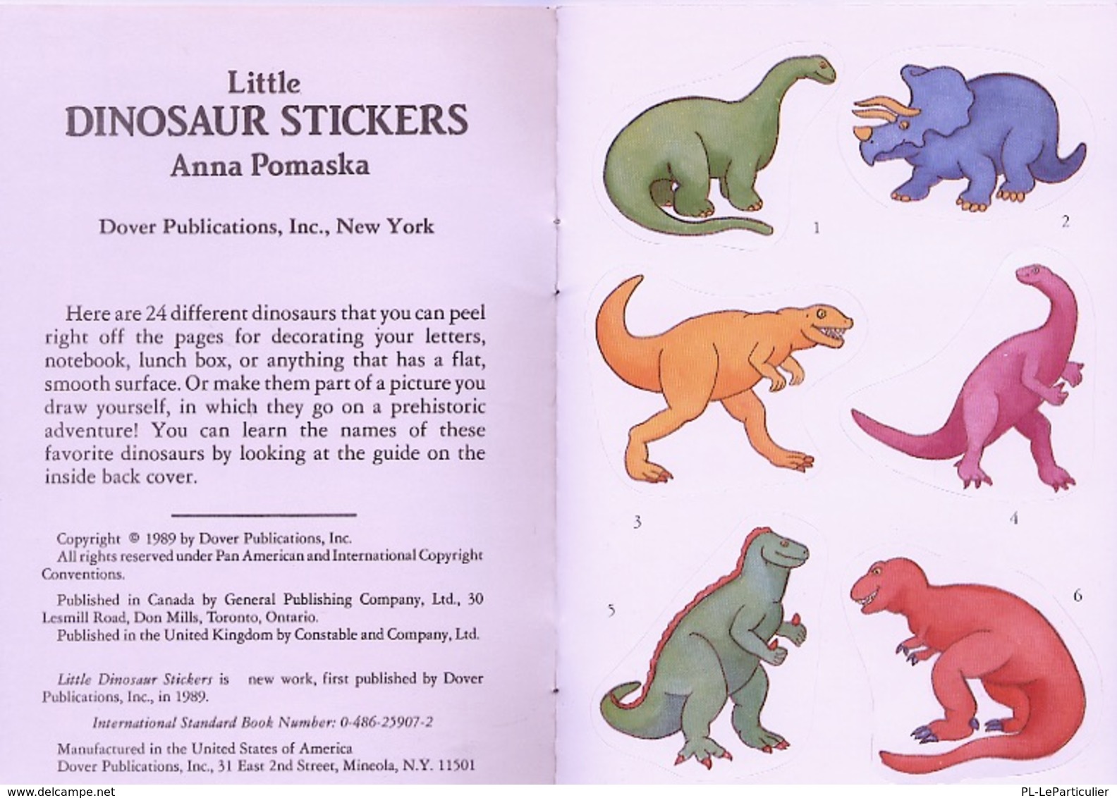 Little Dinosaur Stickers By Anna Pomaska Dover USA (autocollants) - Activity/ Colouring Books