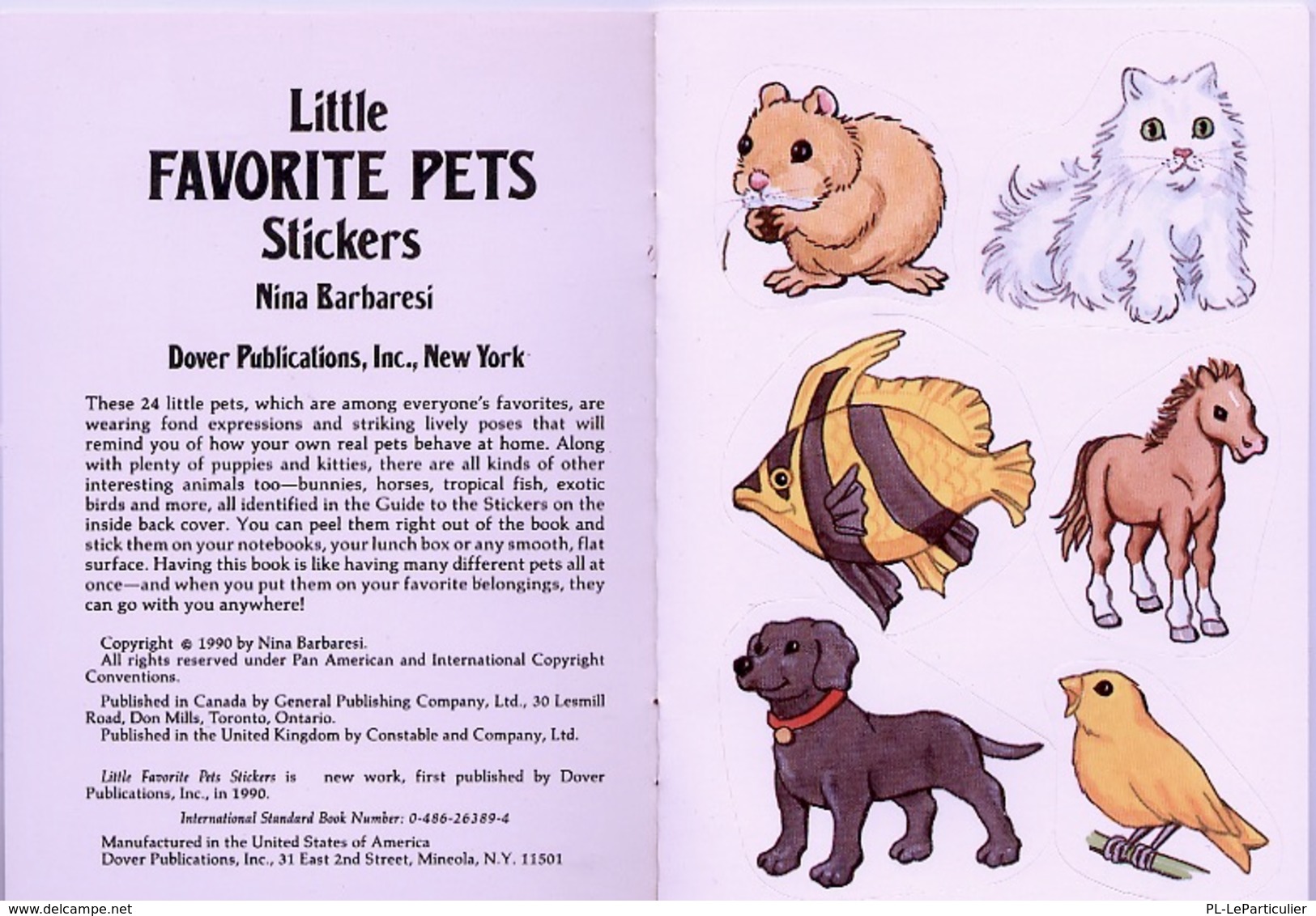 Little Favorite Pets Stickers By Nina Barbaresi Dover USA (autocollants) - Activity/ Colouring Books