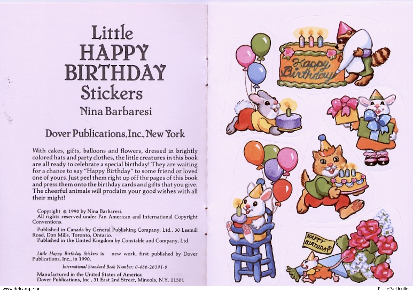 Little Happy Birthday Stickers By Nina Barbaresi Dover USA (autocollants) - Attività/Libri Da Colorare