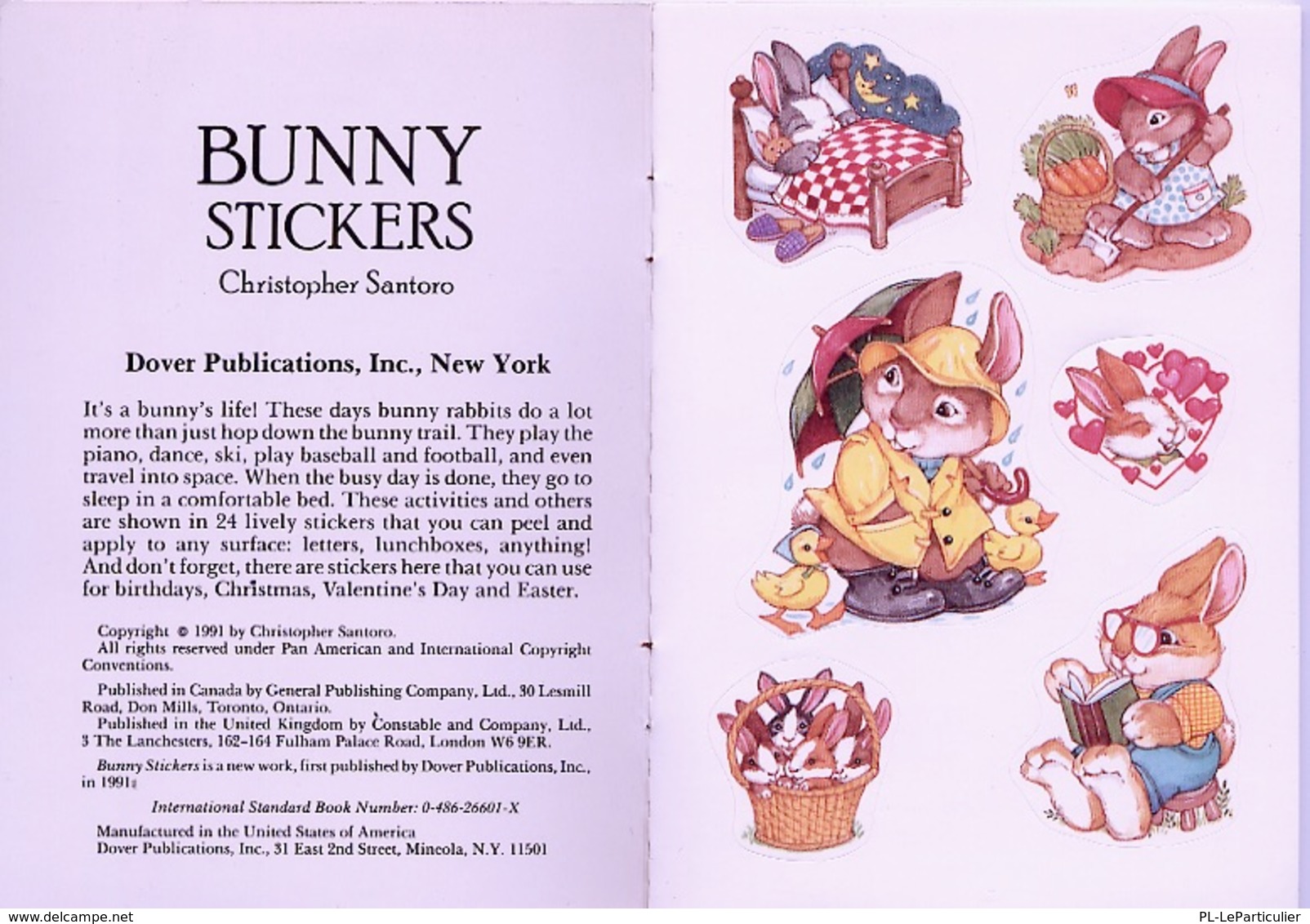 Bunny Stickers By Christopher Santoro Dover USA (autocollants) - Attività/Libri Da Colorare