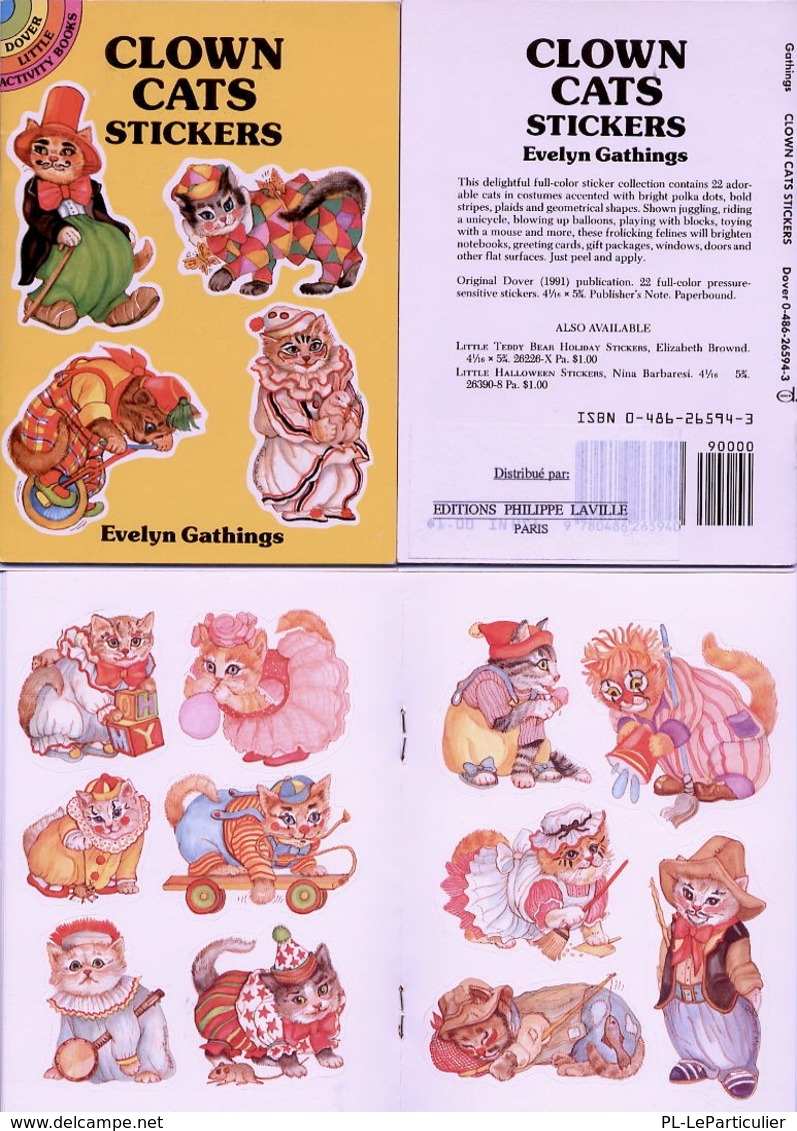 Clown Cats Stickers  By Evelyn Gathings Dover USA (autocollants) - Attività/Libri Da Colorare