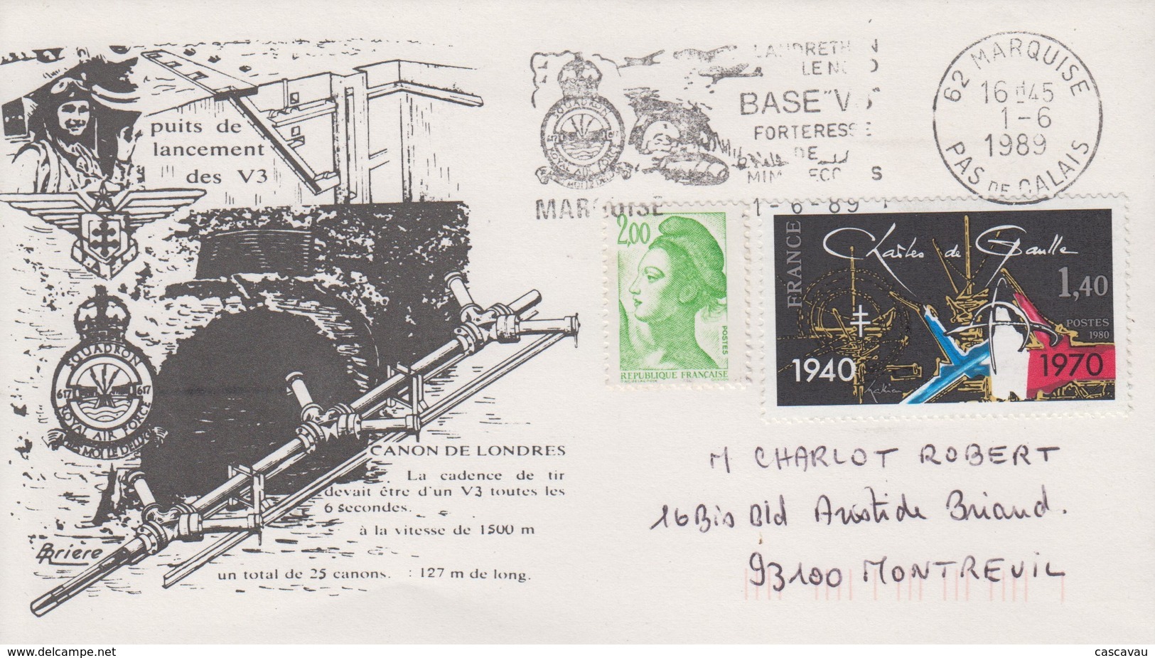 Enveloppe   FRANCE     Base  V3     Forteresse  De   MIMOYECQUES      MARQUISE  1989 - WW2