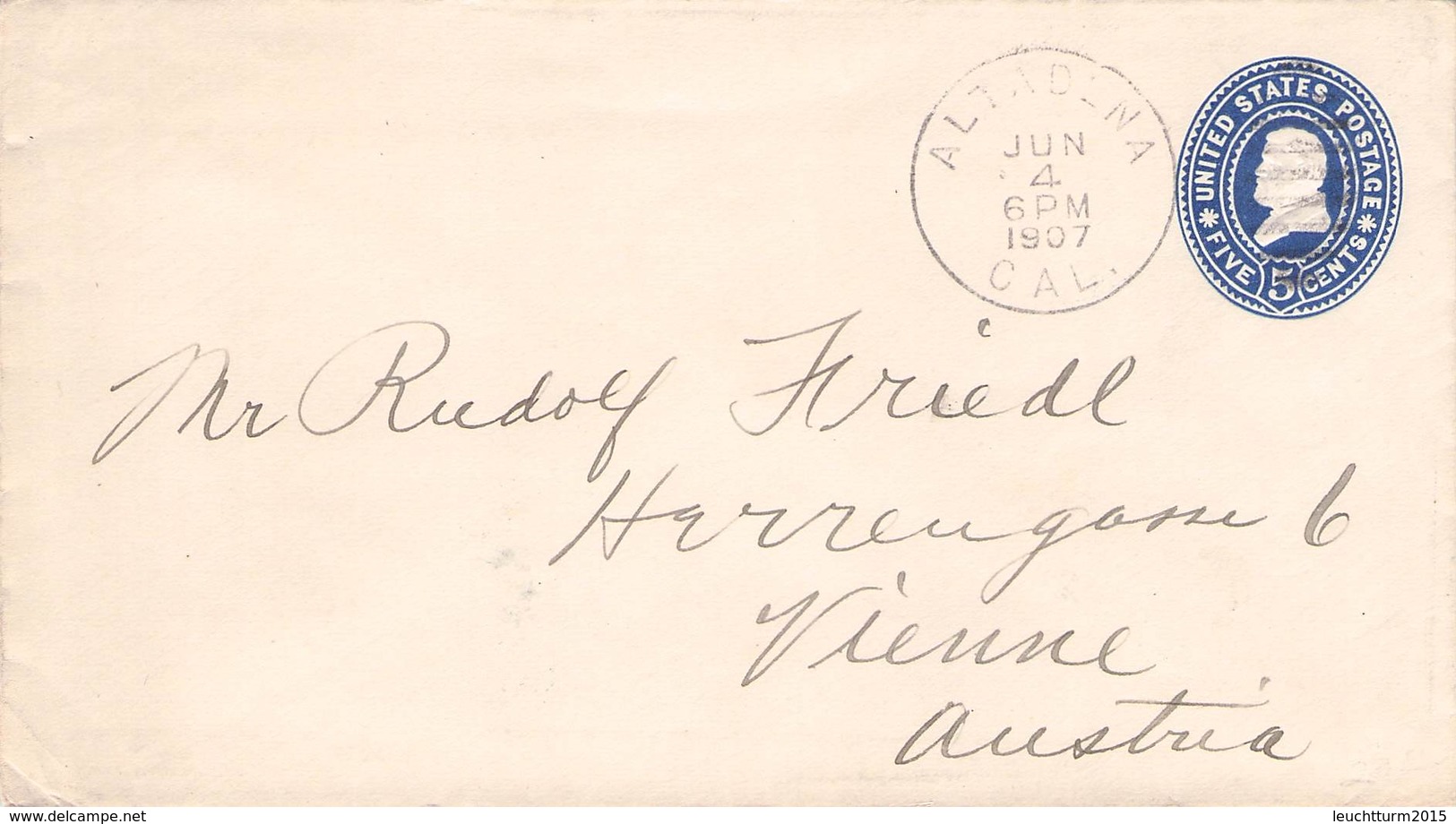 USA - ENVELOPE 5c 1907 ALTADENA,CA - VIENNA //ak972 - 1901-20