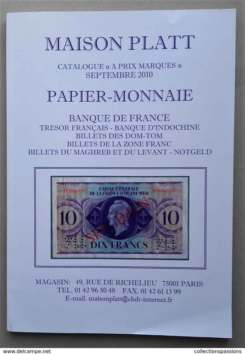 CATALOGUE NUMISMATIQUE MAISON PLATT. Septembre 2010. Monnaies Et Billets - Livres & Logiciels