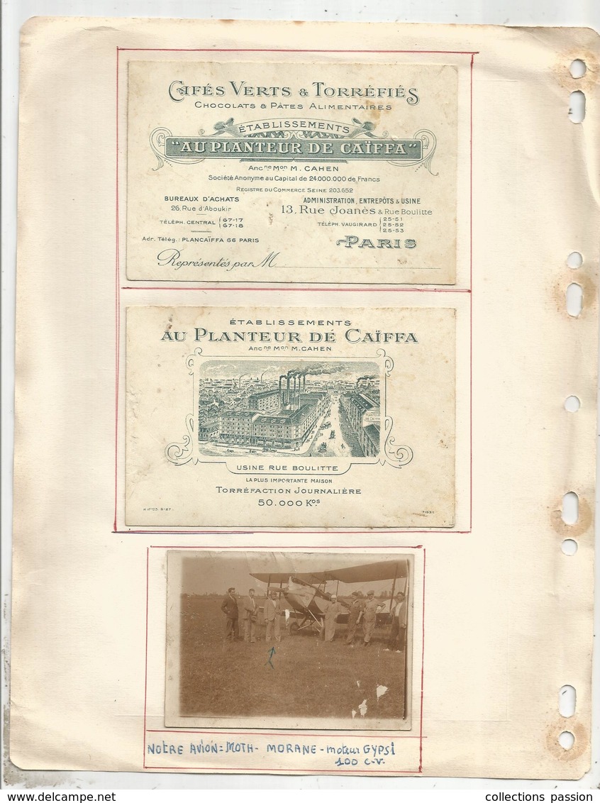 JC , 2 Cartes De Visites + 1 Photographie Avion Moth-Morane + Lettre ,Bussière Poitevine ,Au Planteur De Caïffa ,4 Scans - Tarjetas De Visita