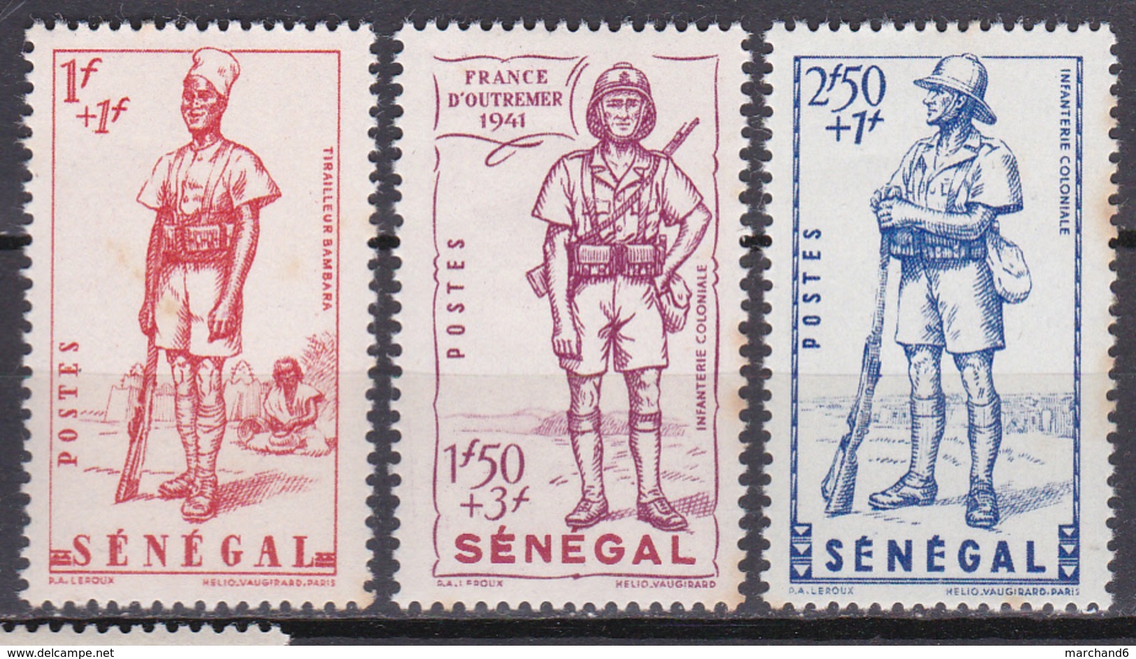 Sénégal Défense De L Empire Tirailleur Bambara Infanterie Coloniale 1941 N°170-171-172 Neuf* Charnière - Unused Stamps