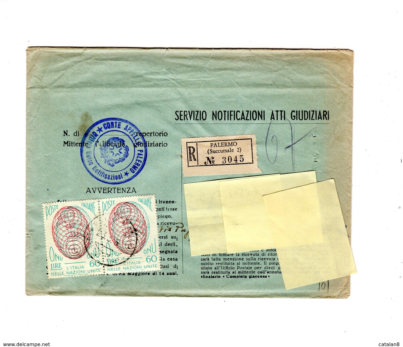 P0677 SERVIZIO NOTIFICAZIONE ATTI GIUDIZIARI COPPIA ONU L. 60 ISOLATA - 1946-60: Storia Postale