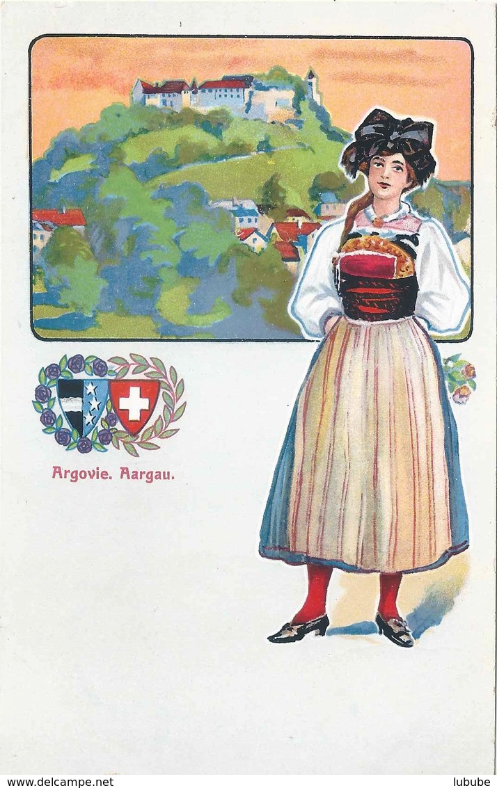 Aargauer Trachtenfrau Vor Schloss Lenzburg        Ca. 1910 - Lenzburg