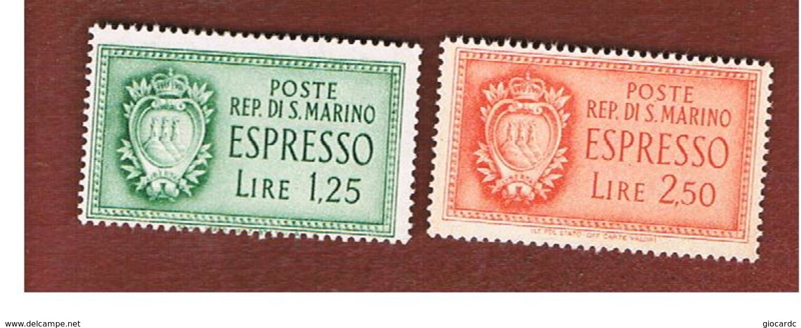 SAN MARINO - UNIF. E9.E10 ESPRESSO - 1943 STEMMA (SERIE COMPLETA DI 2) -  MINT** - Sellos De Urgencia