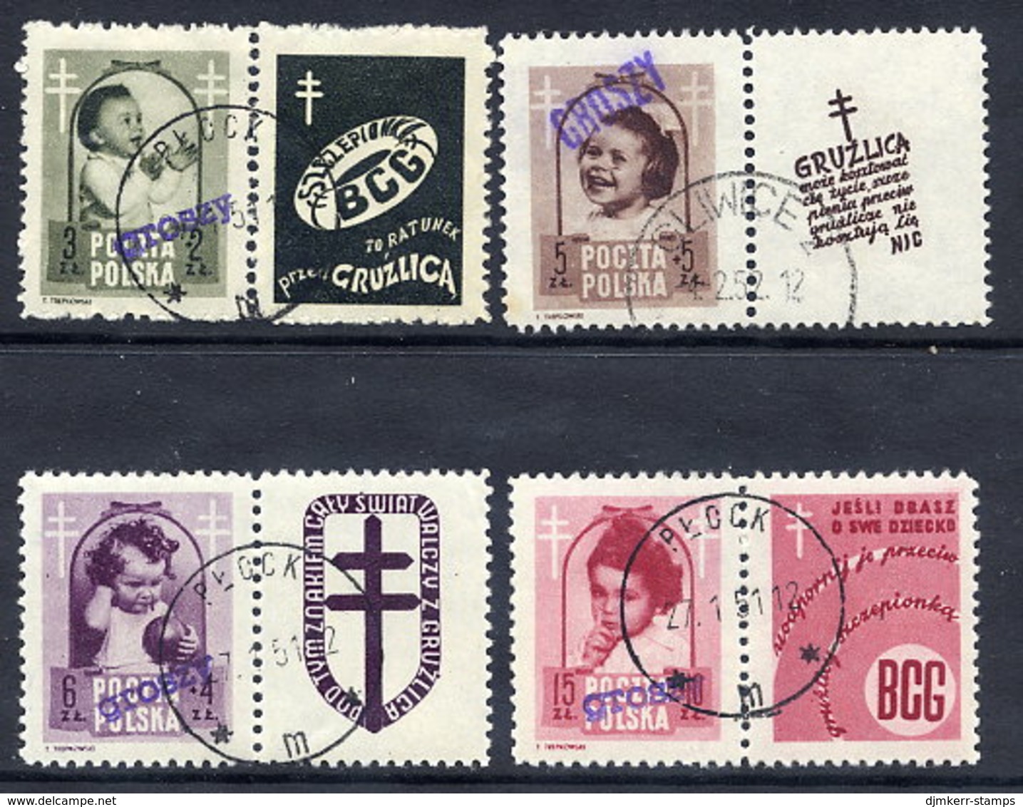 POLAND 1950 Currency Reform Handstamp On Tuberculosis Campaign Set Used.  Michel 613-16 - Usati