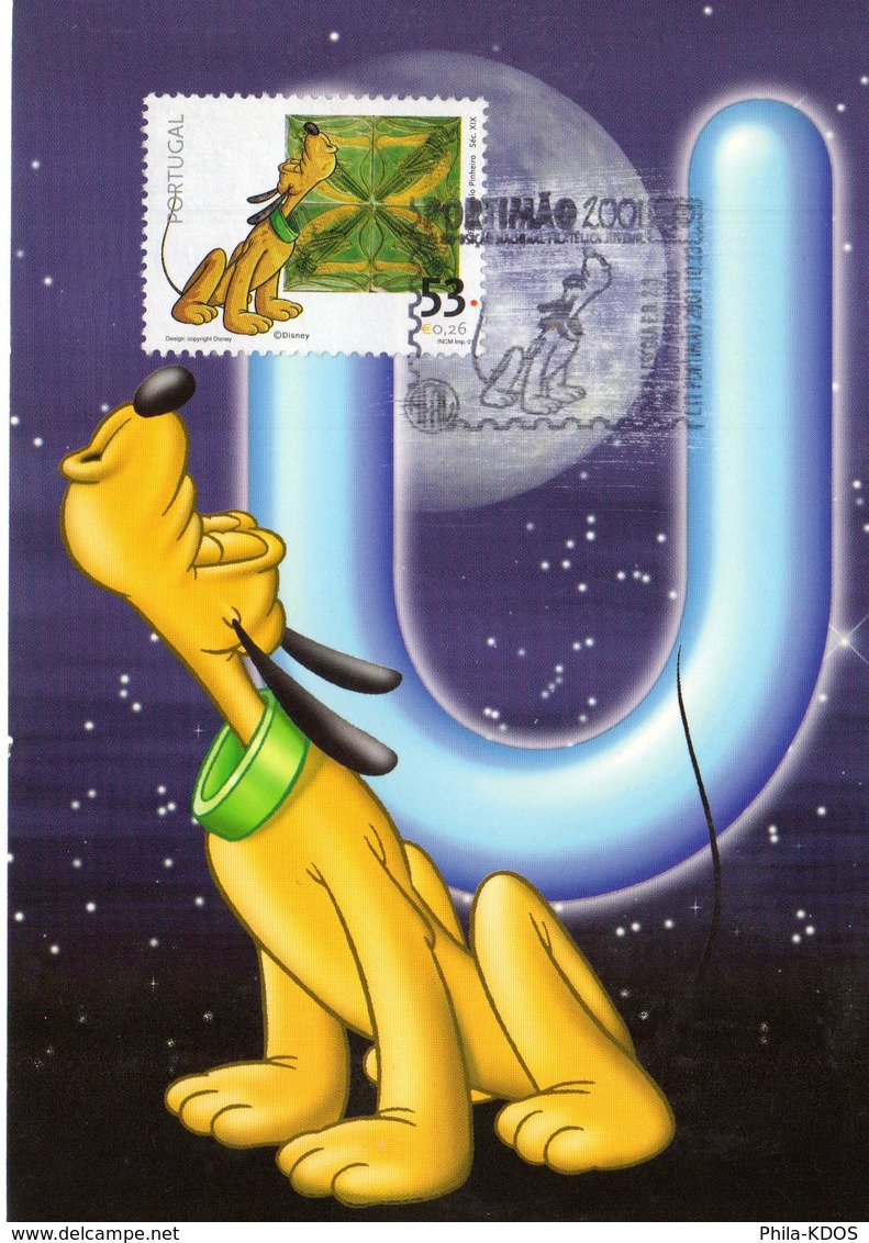 " PLUTO / WALT DISNEY " Sur Carte Maximum Du PORTUGAL De 2001. CM - Disney