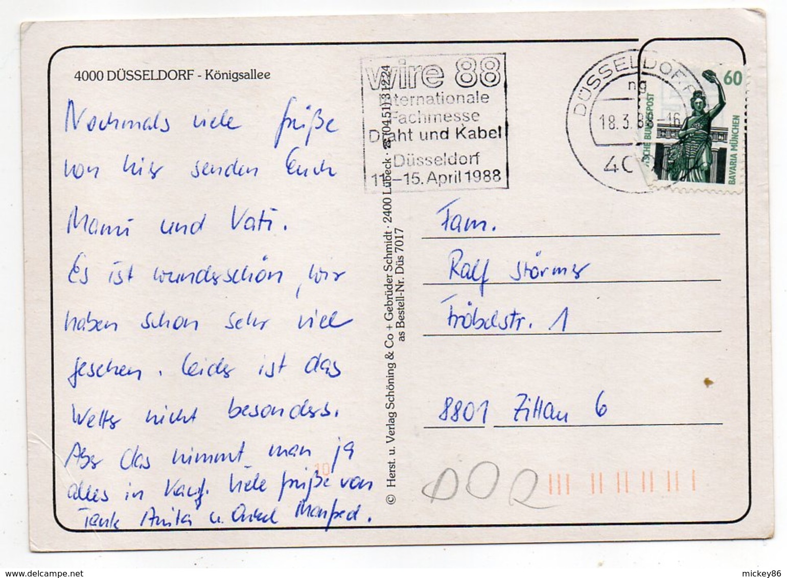 Allemagne -- DUSSELDORF --DUESSELDORF---1988--Konigallee...timbre..cachet" WIRE 88"..... .... à Saisir - Duesseldorf
