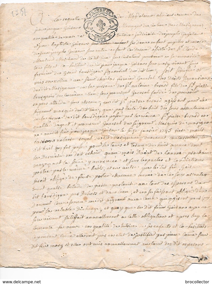 MARIGNANE  ( 13 ) - - Acte De 1752 - Cachet De Deux Sols - Marignane