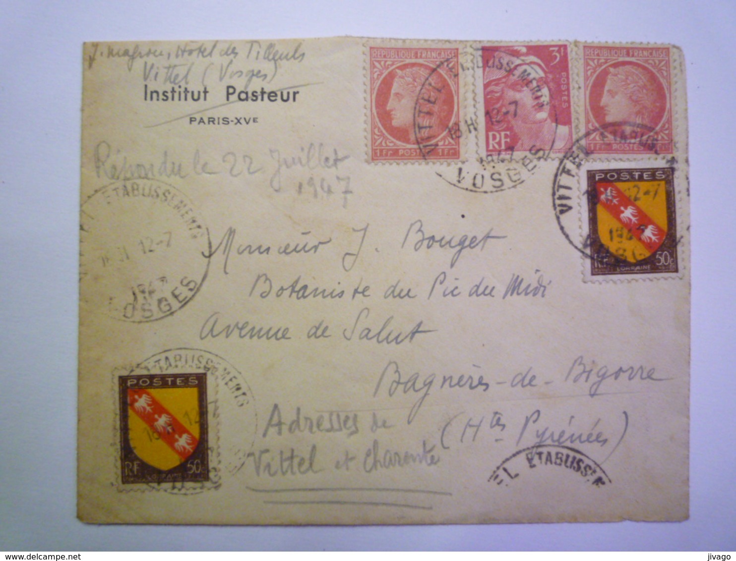 2020 - 5073  RARE Enveloppe De L'INSTITUT PASTEUR Pour Le BOTANISTE Du PIC Du MIDI   1947   XXX - Zonder Classificatie