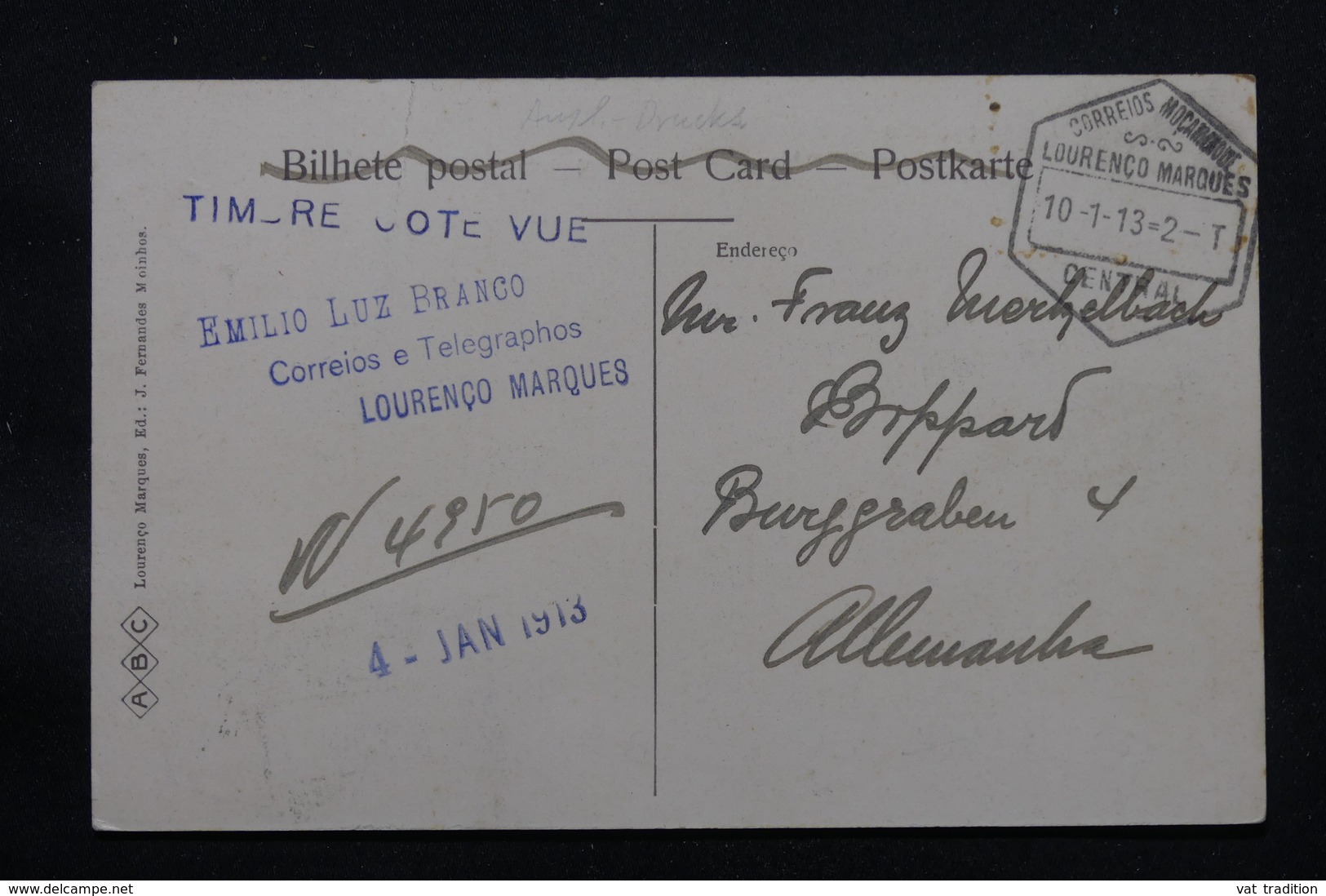 LOURENCO MARQUES - Affranchissement Plaisant Sur Carte Postale En 1913 Pour L 'Allemagne - L 57736 - Lourenco Marques