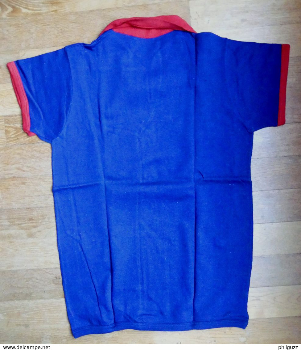 1 CHEMISE MAILLOT DE FOOT Manches Courtes EN COTON BLEU Liserets Rouges Années 40-50 - Sonstige & Ohne Zuordnung