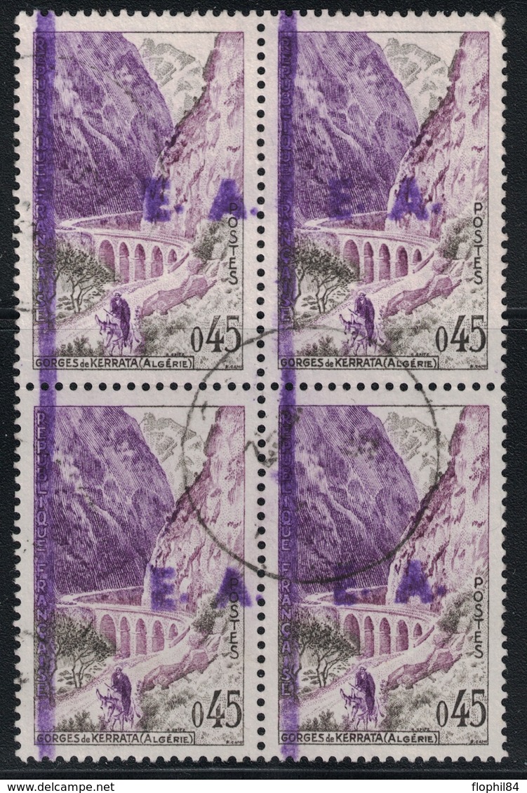 ALGERIE - TIMBRE DE FRANCE AVEC SURCHARGE EA - N°361 - BLOC DE 4 OBLITERE. - Algérie (1962-...)