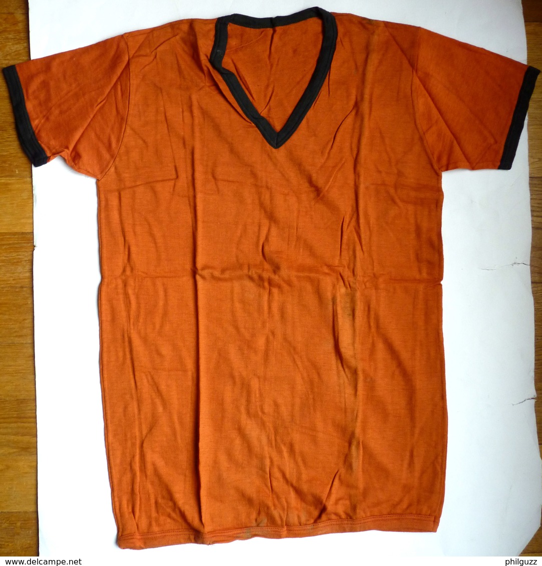 CHEMISE MAILLOT DE FOOT Manches Courtes EN COTON ORANGE Liserets Noirs Années 40-50 - Autres & Non Classés