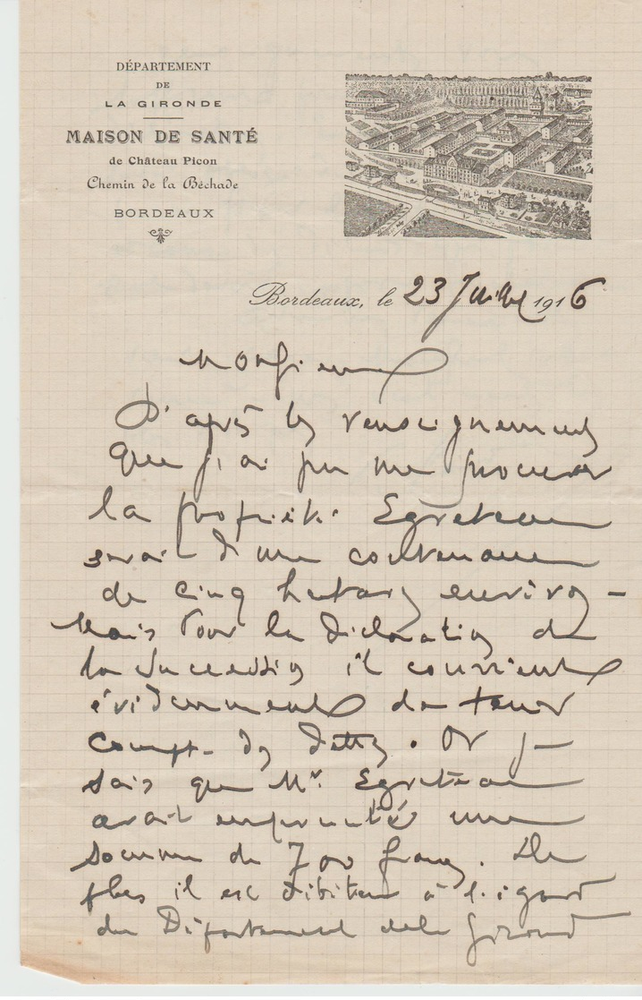 GIRONDE: CHATEAU PICON, Maison De Santé, Chemin De La Béchade à Bx / L. De 1916 - Sonstige & Ohne Zuordnung