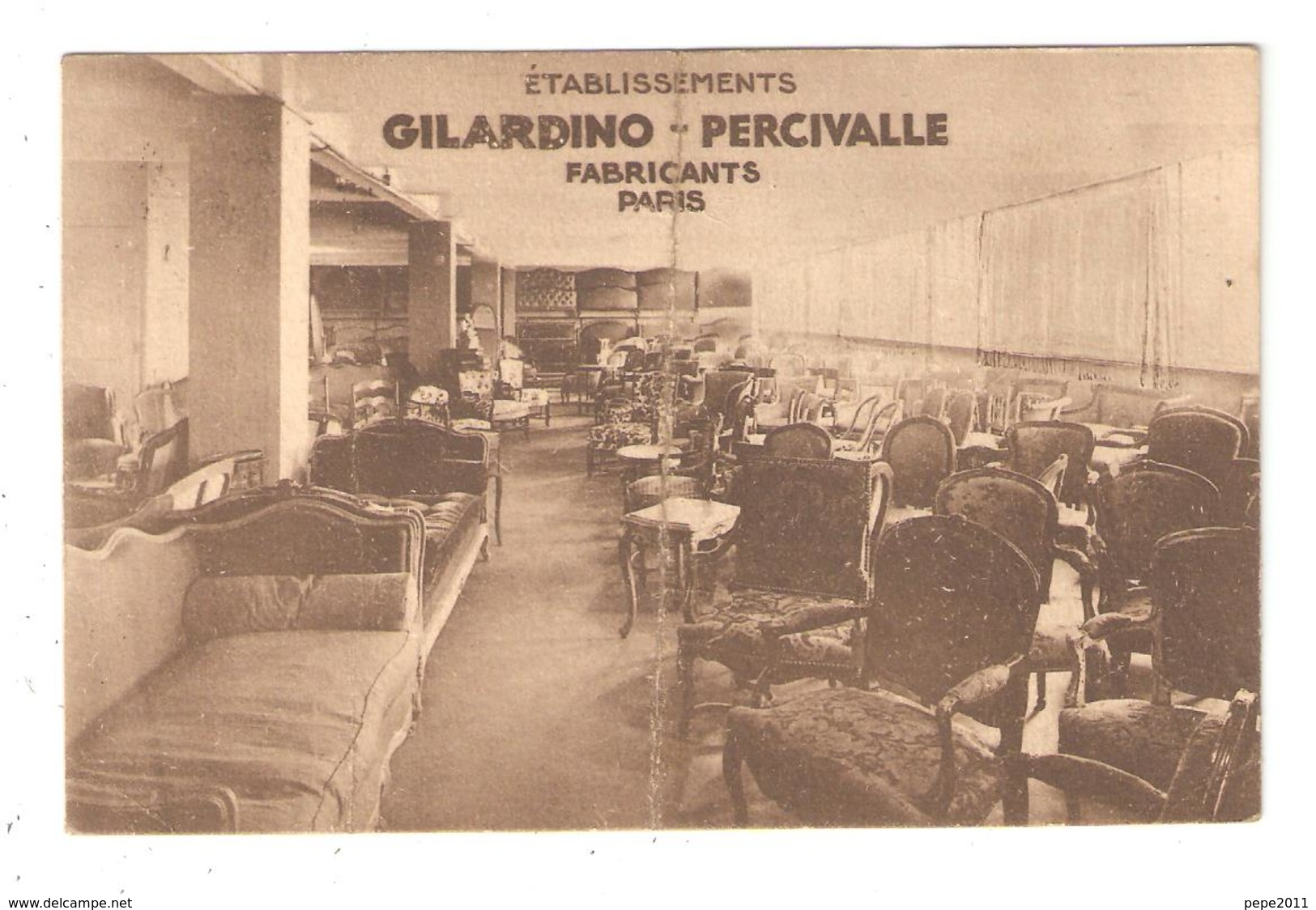 CPA Publicitaire GILARDINO PERCIVALLE Fabricant De Meubles Paris XI Rue De Montreuil Intérieur Magasin Meubles - Advertising