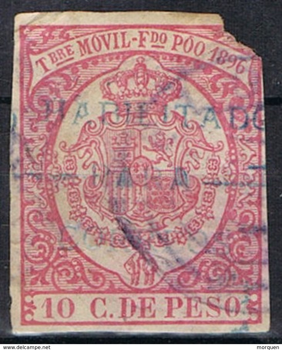 Sello 10 Cts Timbre Movil 1896, Habilitado Correos FERNANDO POO 1897 Rosa, Colonia Española, Edifil Num 41B º - Fernando Po