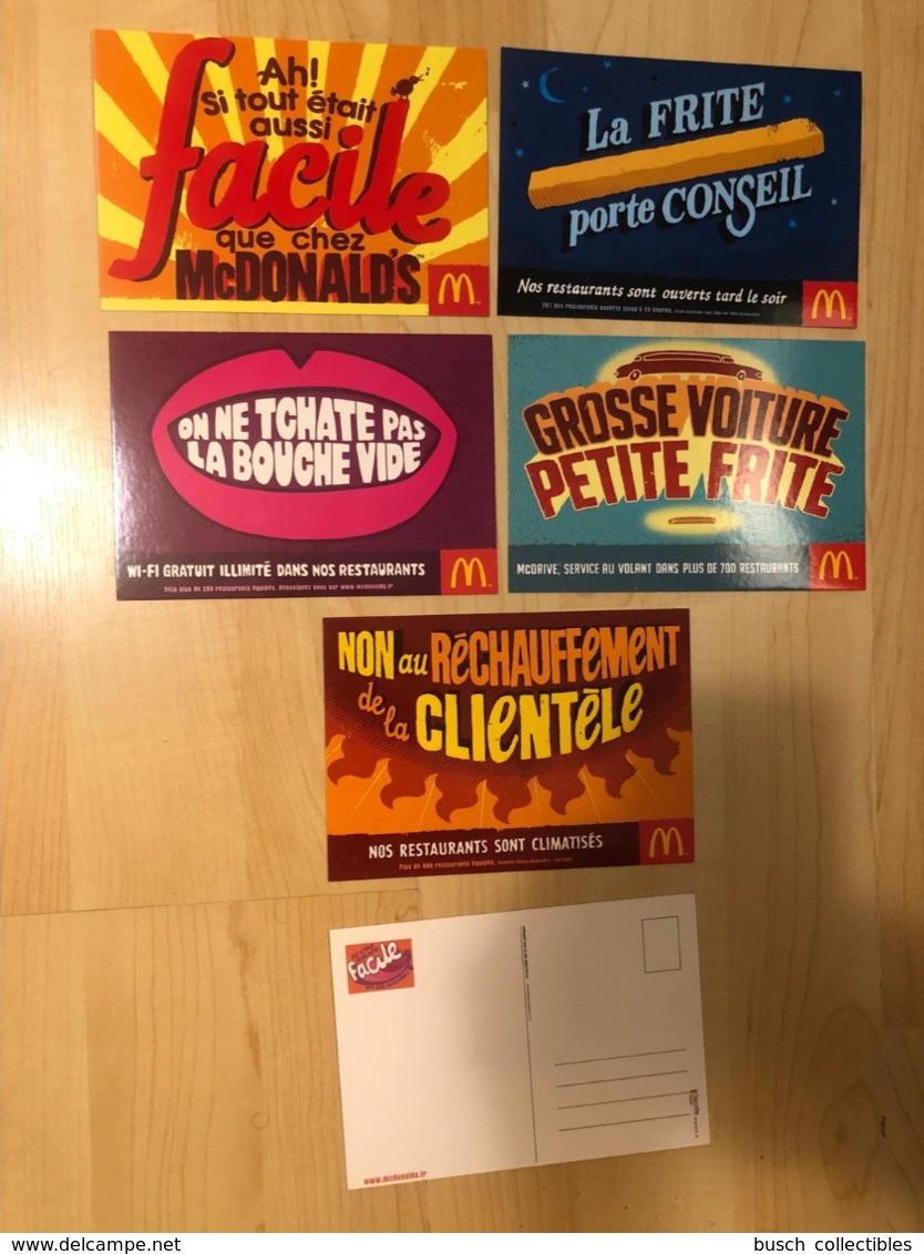 McDonald's France Set Of 5 Advertising Postcards Restaurant Cartes Postales Publicitaires McDonalds - Publicité