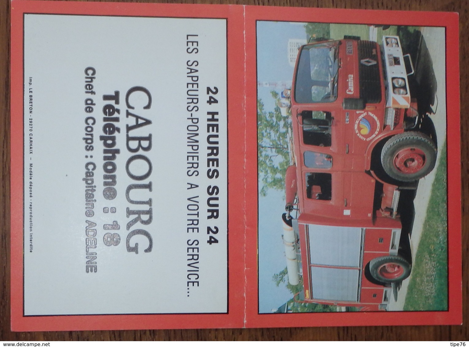 Petit Calendrier Poche 1992 Sapeurs Pompiers Cabourg  Camion Camiva Renault - Petit Format : 1991-00