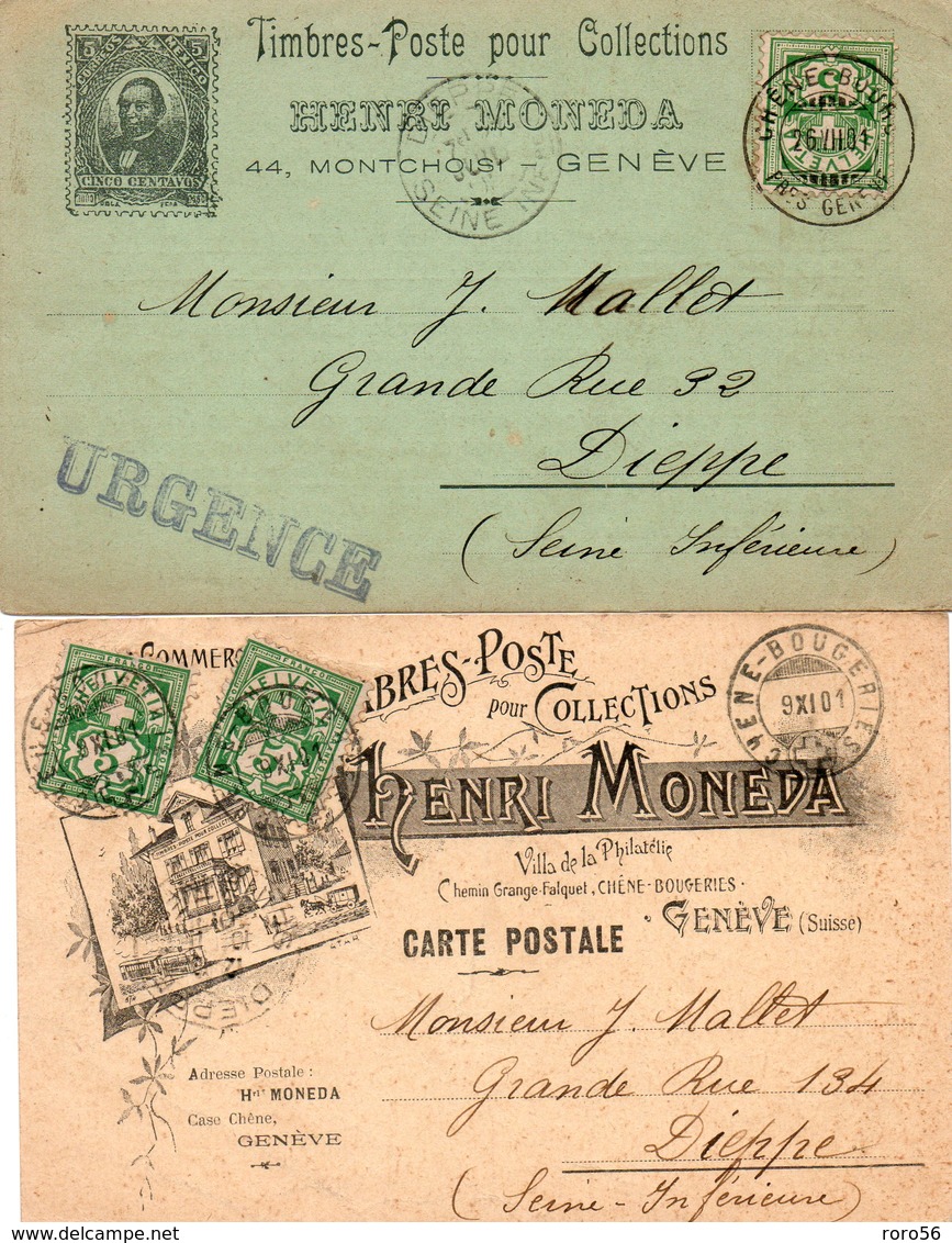 Marchand De Timbres Henri Moneda-Timbres-Poste Pour Collections--2 Cartes 1901-petits Défauts - Postmark Collection