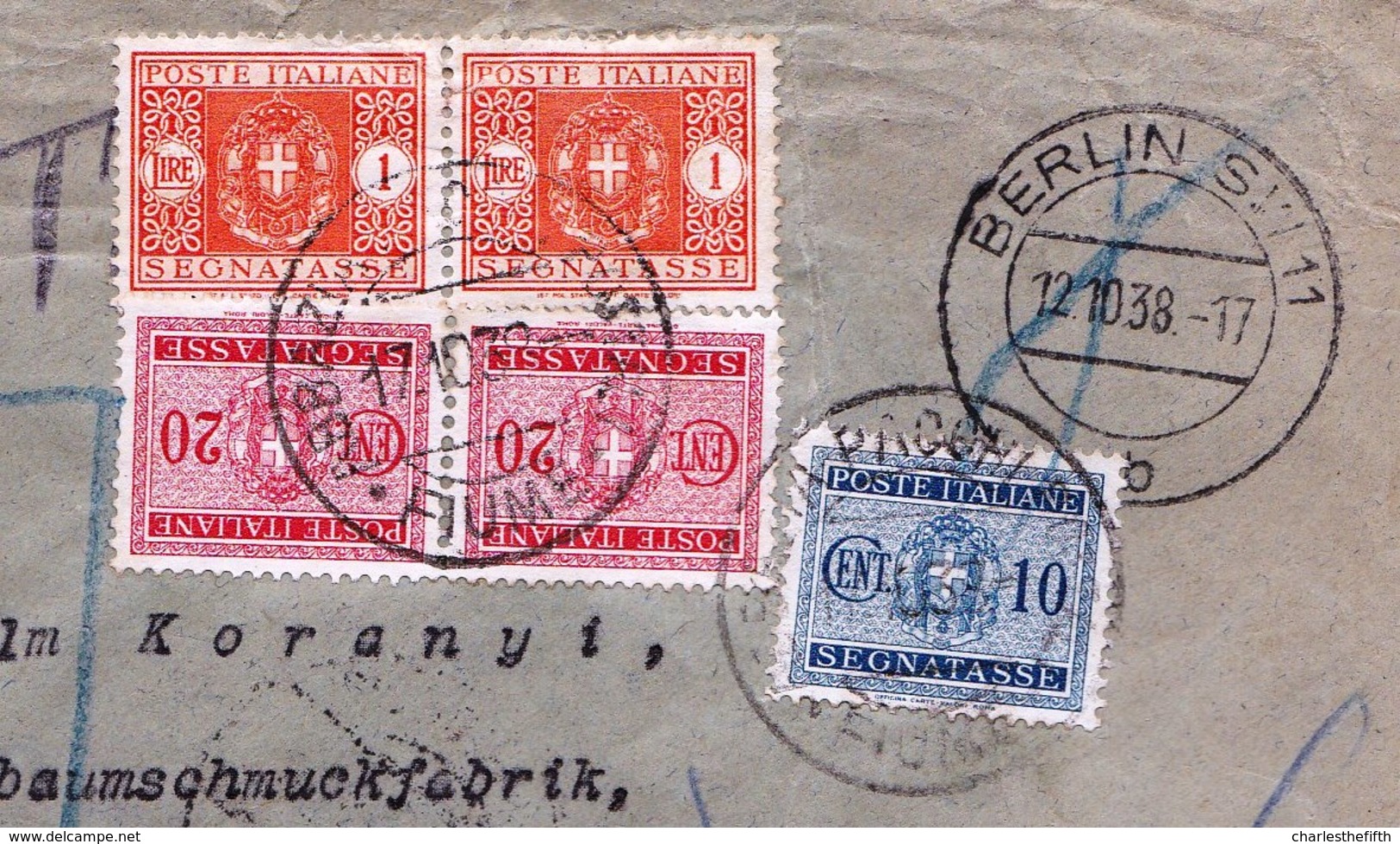 SEGNATASSE - LETTERA ERRANTE >12-10- 1938 ÖSTERREICH WIEN > BERLIN > RITORNO ? PAGGHI ITALIA 17-10-1938 - REICHSTELLE - Postage Due