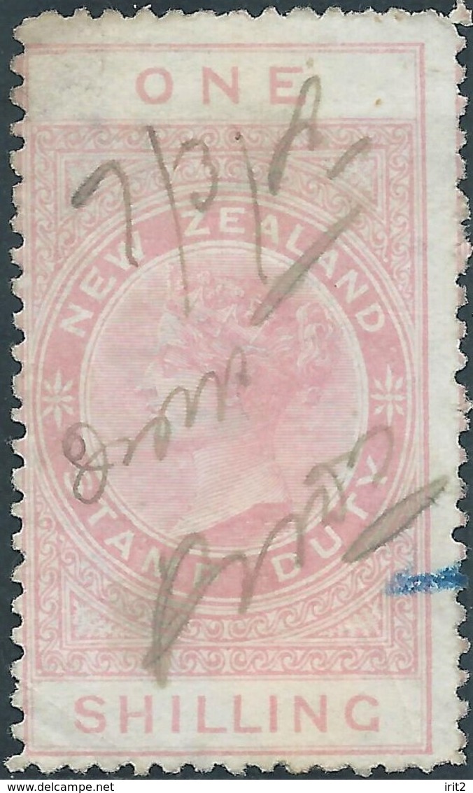 Nuova Zelanda,New Zealand,1882,Revenue TAX  Fiscal STAMP DUTY, 1 SHILLING, Used - Fiscaux-postaux