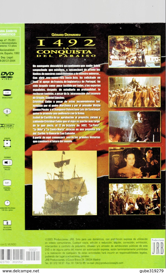 CINEMA DVD - FRANCE SPAIN  1992 - 1492 CONQUISTA DEL PARAISO -PARADISE CONQUEST   - GERARD DEPARDIEU  ARMANDE ASSANTE AN - Histoire