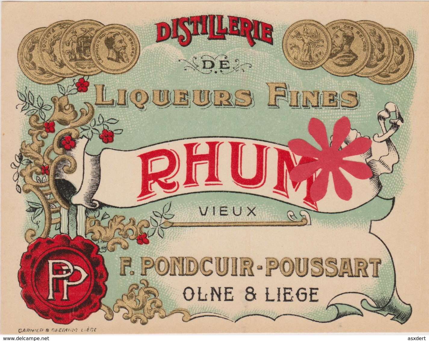 Rhum Vieux Distillerie F.Pondcuir Poussart Olne Liège - Rhum