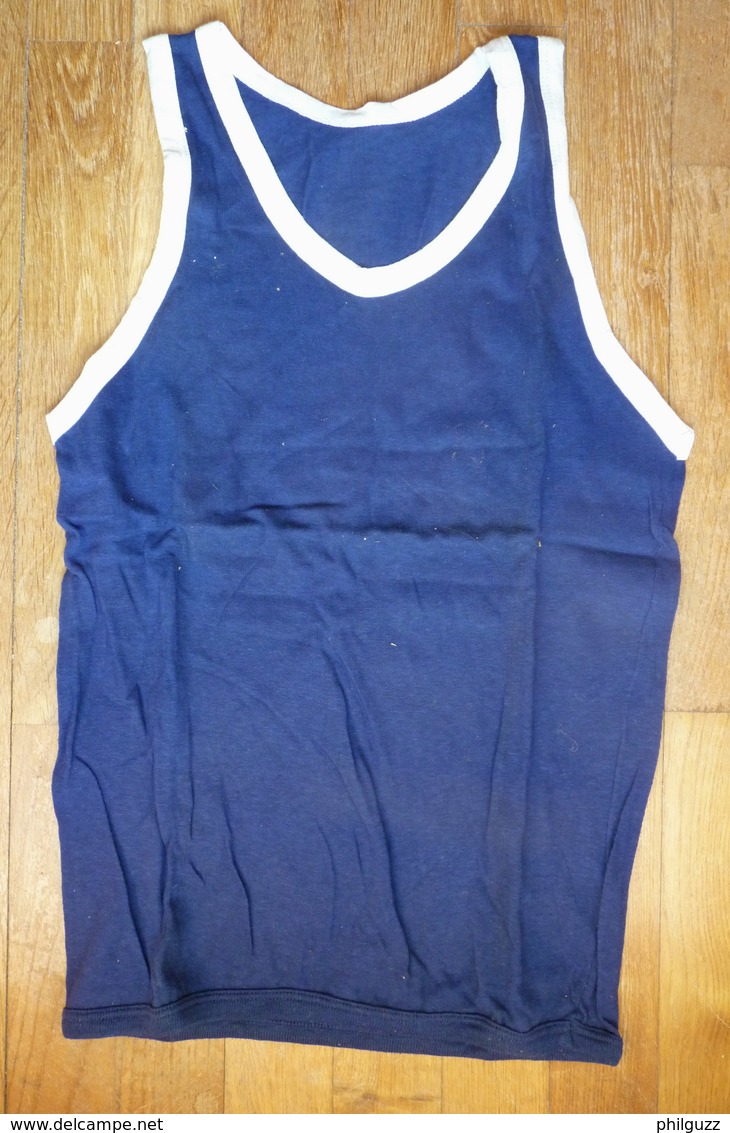 DEBARDEUR MAILLOT DE BASKET EN COTON BLEU Liserets Blancs Années 40-50 - Otros & Sin Clasificación