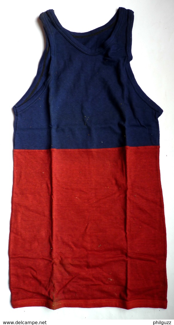 DEBARDEUR MAILLOT DE BASKET EN COTON BLEU ET ROUGE Liserets Bleus Années 40-50 - Autres & Non Classés