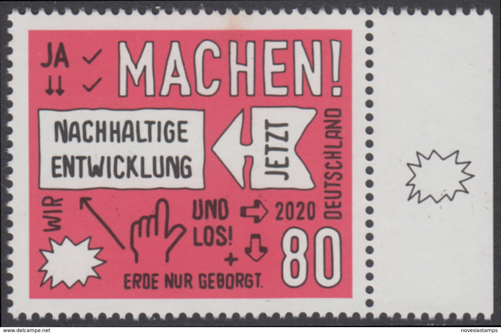 !a! GERMANY 2020 Mi. 3525 MNH SINGLE W/ Right Margin (b) - Sustainable Development - Unused Stamps