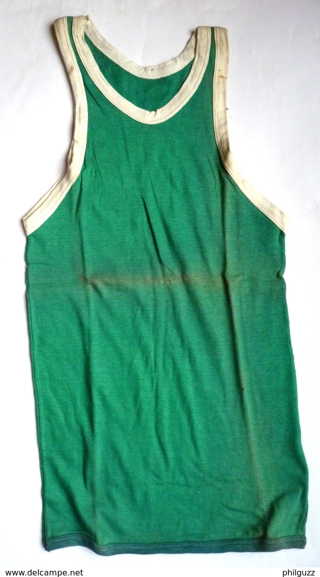 DEBARDEUR MAILLOT DE BASKET EN COTON VERT Liserets Blancs Années 40-50 - Altri & Non Classificati