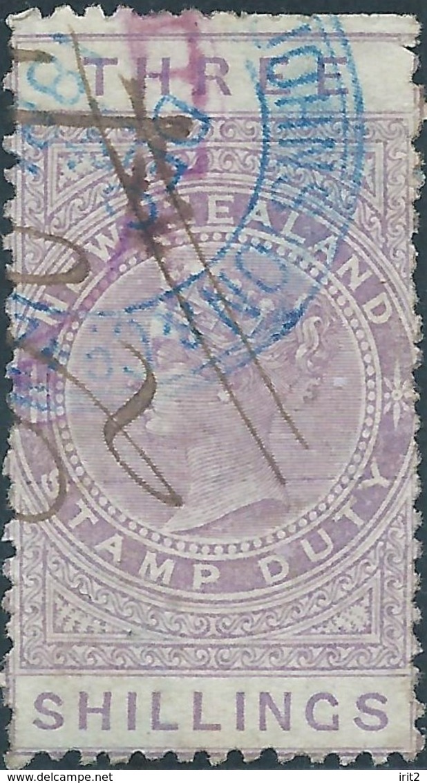 Nuova Zelanda,New Zealand 1882,Revenue TAX STAMP DUTY, THREE SHILLINGS, Used - Fiscali-postali